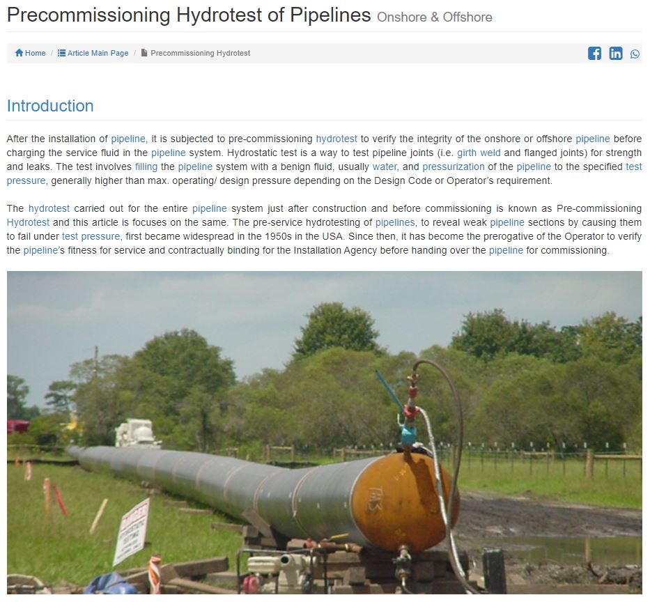 Hydrotest of Pipelines